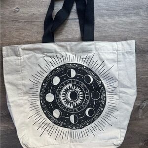 Canvas Tote Bag with Celestial/Phases of the Moon Design